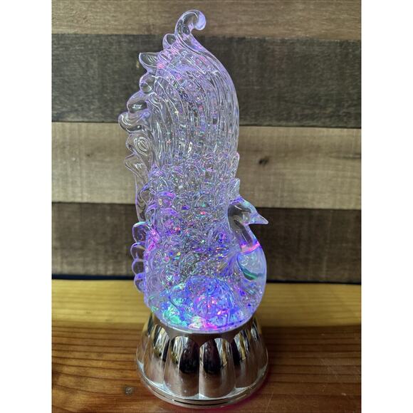 Peacock Color Changing Glitter Globe 11” Tall - Picture 1 of 10